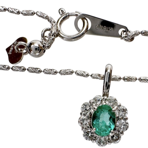 エメラルド 0.20ct ダイヤモンド 0.29ct ネックレス K18WGホワイトゴールド 18金 4.2g 55cm レディース【中古】【真子質店】【NN】【YTK】
