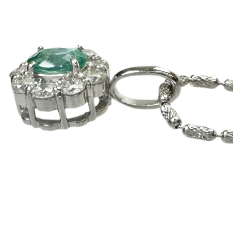 エメラルド 0.20ct ダイヤモンド 0.29ct ネックレス K18WGホワイトゴールド 18金 4.2g 55cm レディース【中古】【真子質店】【NN】【YTK】