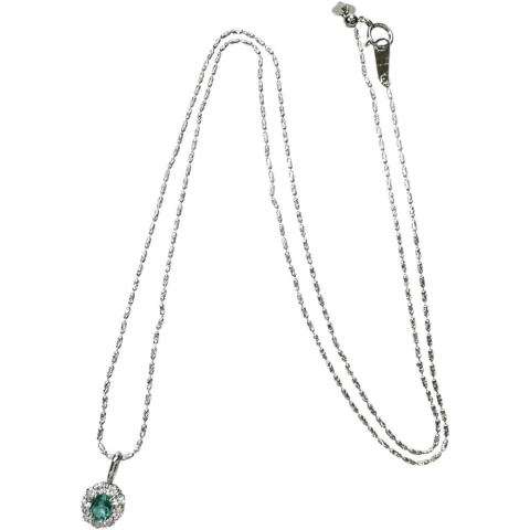 エメラルド 0.20ct ダイヤモンド 0.29ct ネックレス K18WGホワイトゴールド 18金 4.2g 55cm レディース【中古】【真子質店】【NN】【YTK】