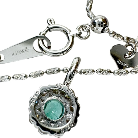 エメラルド 0.20ct ダイヤモンド 0.29ct ネックレス K18WGホワイトゴールド 18金 4.2g 55cm レディース【中古】【真子質店】【NN】【YTK】