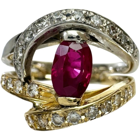 GIA鑑別付✨ビルマ産ルビー＆ダイヤモンド✨K18WGリング 12号 ビルマ産ルビー 1.00ct ダイヤモンド 0.41ct リング・指輪