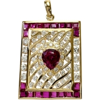 スクエア型 中央ルビー 1.35ct その他ルビー 0.60ct ダイヤモンド 0.97ct ペンダントトップ K18ゴールド 18金 7.6g レディース【中古】【真子質店】【NN】【ITIx】