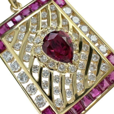 ルビー 1.45ct ダイヤモンド 0.88ct ペンダントトップ K18ゴールド 18金 7.8g レディース【中古】【真子質店】【NN】【ITIx】