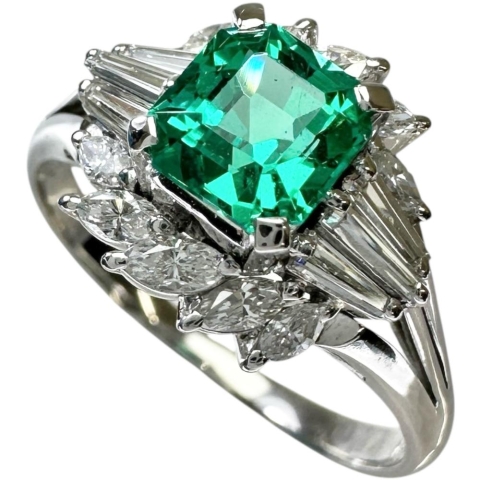 16号 エメラルド 0.90ct ダイヤモンド 0.53ct リング・指輪 Pt900プラチナ 4.8g レディース【中古】【真子質店】【NN】【IMoSMo】