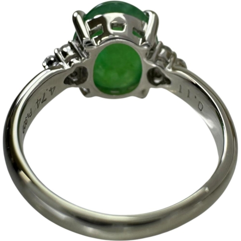 ソーティング付き　天然翡翠　ダイヤモンド　レディースリング　10号　プラチナ 10号 翡翠 リング・指輪 Pt900プラチナ 7.7g レディース 【中古