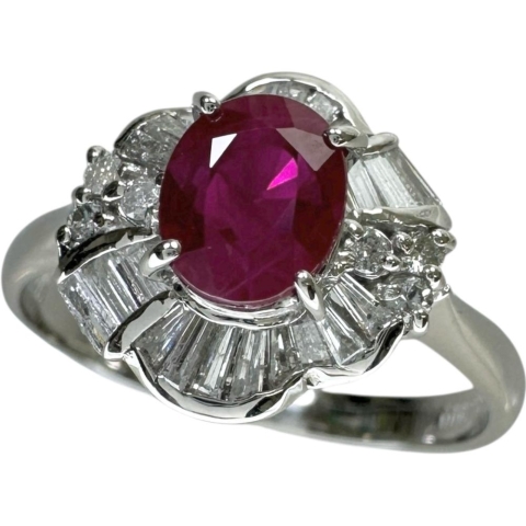 14号 ルビー 1.01ct ダイヤモンド 0.32ct リング・指輪 Pt900プラチナ 4.5g レディース【中古】【真子質店】【NN】【YSMa】