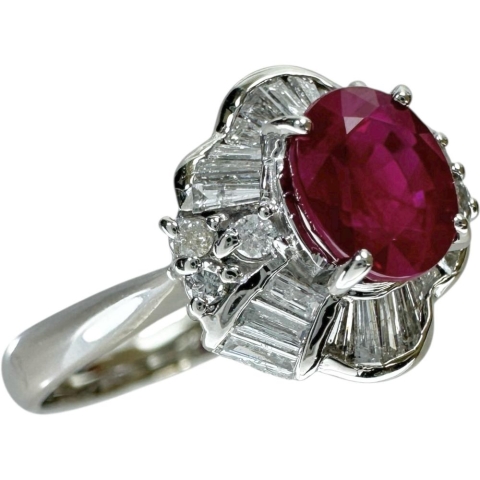 14号 ルビー 1.01ct ダイヤモンド 0.32ct リング・指輪 Pt900プラチナ 4.5g レディース【中古】【真子質店】【NN】【YSMa】