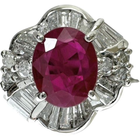 14号 ルビー 1.01ct ダイヤモンド 0.32ct リング・指輪 Pt900プラチナ 4.5g レディース【中古】【真子質店】【NN】【YSMa】