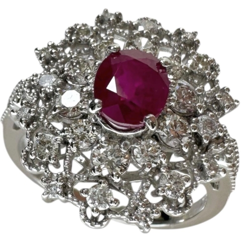 11号 ルビー 1.063ct ダイヤモンド 0.85ct リング・指輪 Pt950プラチナ 6.4g レディース【中古】【真子質店】【NN】【IMaTx】