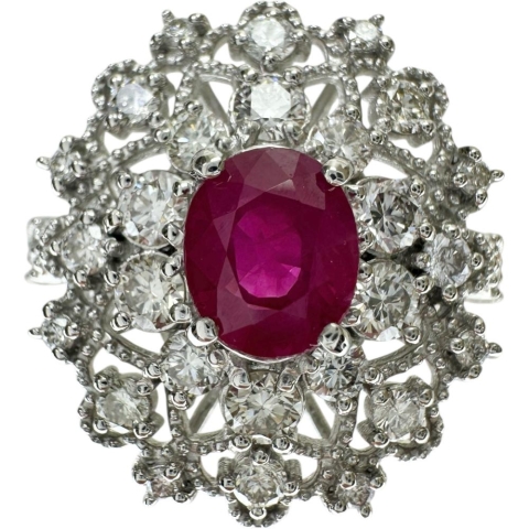 11号 ルビー 1.063ct ダイヤモンド 0.85ct リング・指輪 Pt950プラチナ 6.4g レディース【中古】【真子質店】【NN】【IMaTx】