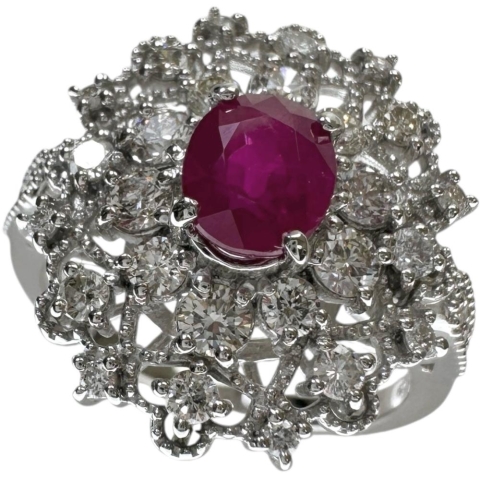 11号 ルビー 1.063ct ダイヤモンド 0.85ct リング・指輪 Pt950プラチナ 6.4g レディース【中古】【真子質店】【NN】【IMaTx】