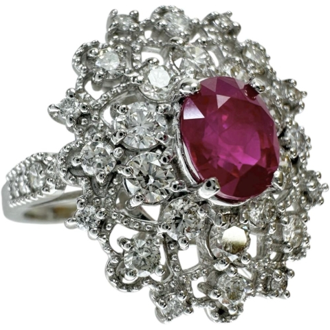 11号 ルビー 1.063ct ダイヤモンド 0.85ct リング・指輪 Pt950プラチナ 6.4g レディース【中古】【真子質店】【NN】【IMaTx】