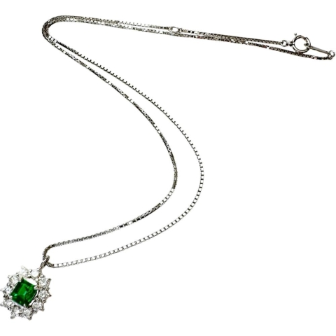 エメラルド 0.58ct ダイヤモンド 0.43ct ネックレス Pt900