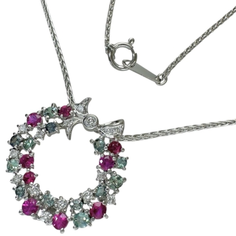 リースデザイン ルビー 0.75ct アレキサンドライト 0.53ct ダイヤモンド 0.22ct ネックレス Pt900プラチナ/Pt850プラチナ 10.3g 40cm レディース【中古】【真子質店】【NN】【MiDK】