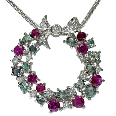 リースデザイン ルビー 0.75ct アレキサンドライト 0.53ct ダイヤモンド 0.22ct ネックレス Pt900プラチナ/Pt850プラチナ 10.3g 40cm レディース【中古】【真子質店】【NN】【MiDK】
