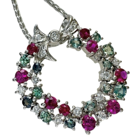 リースデザイン ルビー 0.75ct アレキサンドライト 0.53ct ダイヤモンド 0.22ct ネックレス Pt900プラチナ/Pt850プラチナ 10.3g 40cm レディース【中古】【真子質店】【NN】【MiDK】