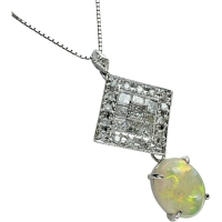 オパール 1.41ct ダイヤモンド 0.70ct ネックレス Pt900プラチナ/K18WGホワイトゴールド 18金 4.9g 46cm レディース【中古】【真子質店】【NN】【YTK】
