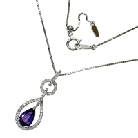 バイオレットサファイア 1.00ct ダイヤモンド 0.20ct ネックレス K18WGホワイトゴールド 18金 4.2g 50cm レディース【中古】【真子質店】【NN】【MiMix】