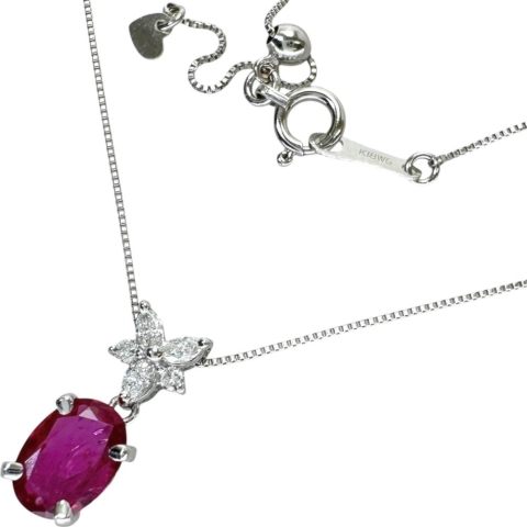 ルビー 0.919ct ダイヤモンド 0.12ct ネックレス K18WGホワイトゴールド 18金 2.2g 45cm レディース【中古】【真子質店】【NN】【MoTMi】