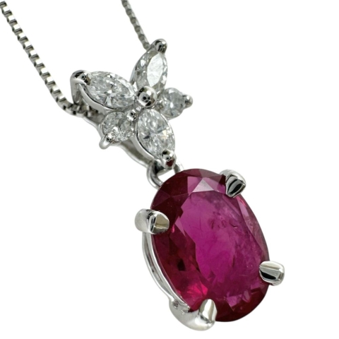 ルビー 0.919ct ダイヤモンド 0.12ct ネックレス K18WGホワイトゴールド 18金 2.2g 45cm レディース【中古】【真子質店】【NN】【MoTMi】