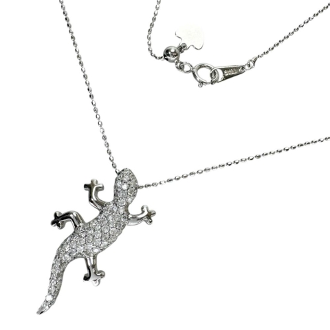 トカゲモチーフ ダイヤモンド 0.51ct ネックレス K18WGホワイトゴールド 18金 4.0g 45cm レディース【中古】【真子質店】【NN】【KIMo】