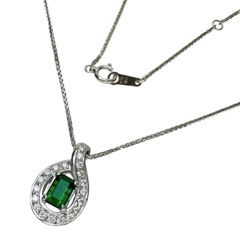 エメラルド 0.64ct ダイヤモンド 0.26ct ネックレス K18WGホワイトゴールド 18金 6.0g 40cm レディース【中古】【真子質店】【NN】【ITIx】