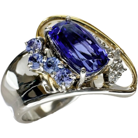 13.5号 タンザナイト 2.499ct ダイヤモンド 計0.23ct リング・指輪 K18ゴールド 18金/Pt900プラチナ 13.4g レディース【中古】【真子質店】【NN】【IMoDx】