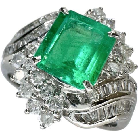 17号 エメラルド 3.12ct ダイヤモンド 計1.18ct リング・指輪 Pt900プラチナ 12.6g レディース【中古】【真子質店】【NN】【TTxx】
