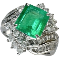 17号 エメラルド 3.12ct ダイヤモンド 計1.18ct リング・指輪 Pt900プラチナ 12.6g レディース【中古】【真子質店】【NN】【TTxx】