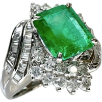17号 エメラルド 3.12ct ダイヤモンド 計1.18ct リング・指輪 Pt900プラチナ 12.6g レディース【中古】【真子質店】【NN】【TTxx】