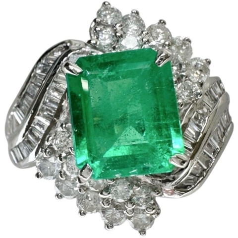17号 エメラルド 3.12ct ダイヤモンド 計1.18ct リング・指輪 Pt900プラチナ 12.6g レディース【中古】【真子質店】【NN】【TTxx】