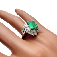 17号 エメラルド 3.12ct ダイヤモンド 計1.18ct リング・指輪 Pt900プラチナ 12.6g レディース【中古】【真子質店】【NN】【TTxx】