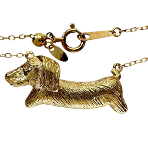 ダックスフンド 犬モチーフ ダイヤモンド 0.01ct ネックレス K18ゴールド 18金 3.3g 47cm レディース【中古】【真子質店】【NN】【MoMiMa】