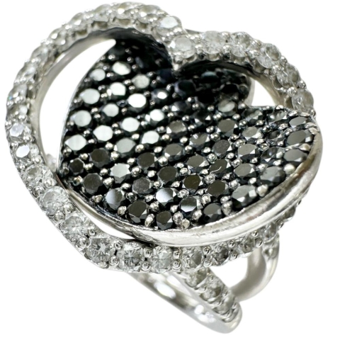 10号【Ponte Vecchio/ポンテヴェキオ】 ハートデザイン ブラックダイヤモンド 0.99ct ダイヤモンド 0.88ct リング・指輪 K18WGホワイトゴールド 18金 13.2g レディース【中古】【真子質店】【GD】【TMoYMa】