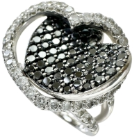 10号【Ponte Vecchio/ポンテヴェキオ】 ハートデザイン ブラックダイヤモンド 0.99ct ダイヤモンド 0.88ct リング・指輪 K18WGホワイトゴールド 18金 13.2g レディース【中古】【真子質店】【GD】【TMoYMa】