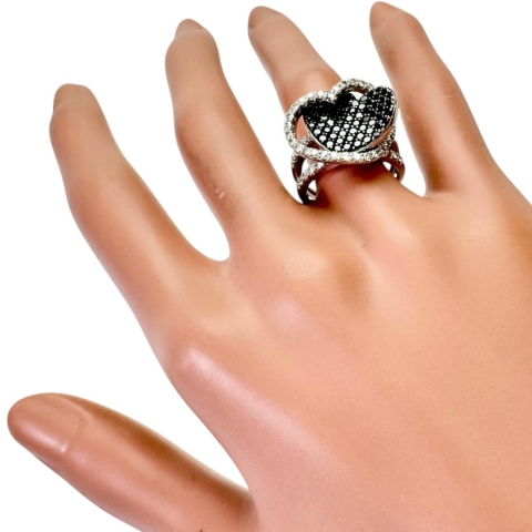 10号【Ponte Vecchio/ポンテヴェキオ】 ハートデザイン ブラックダイヤモンド 0.99ct ダイヤモンド 0.88ct リング・指輪 K18WGホワイトゴールド 18金 13.2g レディース【中古】【真子質店】【GD】【TMoYMa】