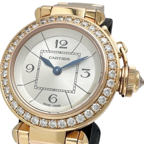 【CARTIER/カルティエ】 ミスパシャ WJ124013 ダイヤベゼル 保証書/ギャラ付 腕時計 K18PGピンクゴールド クオーツ シルバー文字盤/ピンクゴールドベルト レディース【中古】【真子質店】【BL】【IKKMaT】