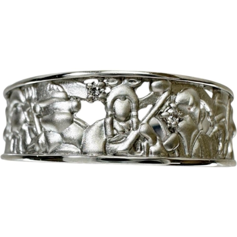 14号 七福神 ダイヤモンド 0.01ct リング・指輪 Pt950プラチナ 5.1g レディース【中古】【真子質店】【NN】【DDx】