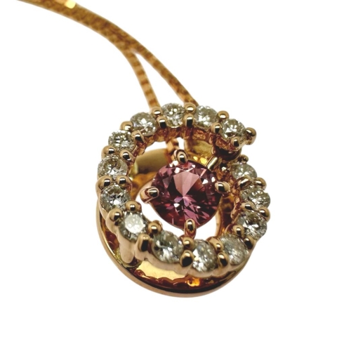 パパラチャサファイア 0.21ct ダイヤモンド 計0.20ct ネックレス K18PGピンクゴールド 18金 3.7g 50cm レディース【中古】【真子質店】【NN】【KKx】