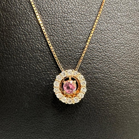 パパラチャサファイア 0.21ct ダイヤモンド 計0.20ct ネックレス K18PGピンクゴールド 18金 3.7g 50cm レディース【中古】【真子質店】【NN】【KKx】