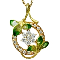 【中嶋邦夫】花/フラワーモチーフ ダイヤモンド 0.46ct ネックレス K18ゴールド 18金/エナメル 6.8g 45cm レディース【中古】【真子質店】【BL】【ISMix】