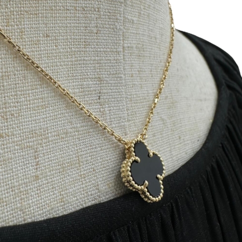【Van Cleef & Arpels/ヴァンクリーフ＆アーペル】 オニキス ネックレス アルハンブラ K18ゴールド 18金 5.1g 41.5cm レディース【中古】【真子質店】【GD】【TSKx】