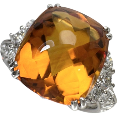 10号 シトリン 5.79ct ダイヤモンド 0.68ct リング・指輪 Pt900プラチナ 7.7g レディース【中古】【真子質店】【NN】【MiTMo】