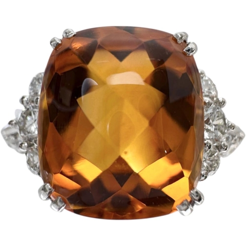 10号 シトリン 5.79ct ダイヤモンド 0.68ct リング・指輪 Pt900プラチナ 7.7g レディース【中古】【真子質店】【NN】【MiTMo】