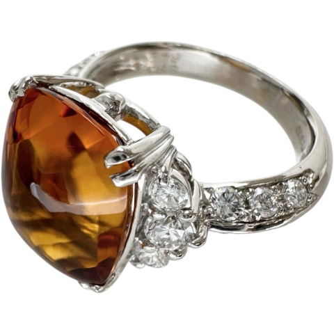 10号 シトリン 5.79ct ダイヤモンド 0.68ct リング・指輪 Pt900プラチナ 7.7g レディース【中古】【真子質店】【NN】【MiTMo】