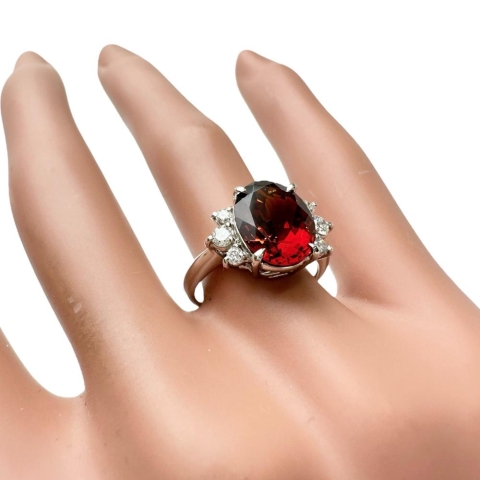 11号 ガーネット 3.90ct ダイヤモンド 0.24ct リング・指輪 K18WGホワイトゴールド 18金 5.4g レディース【中古】【真子質店】【NN】【SIMa】