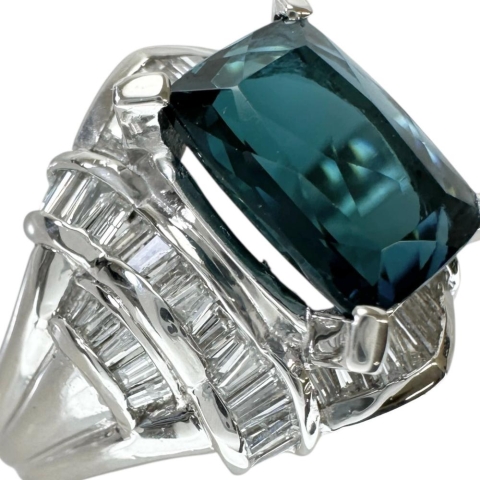 12.5号 インディゴライトブルートルマリン 3.08ct ダイヤモンド 0.67ct リング・指輪 Pt900プラチナ 13.9g レディース【中古】【真子質店】【NN】【IYxx】