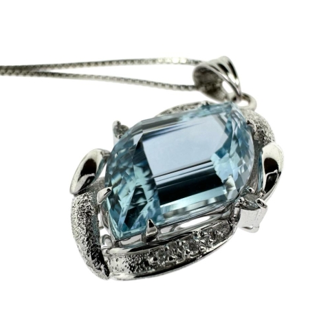 アクアマリン 11.41ct ダイヤモンド 計0.12ct ネックレス Pt900プラチナ/Pt850プラチナ 13.4g 40.5cm レディース【中古】【真子質店】【NN】【IMoxx】