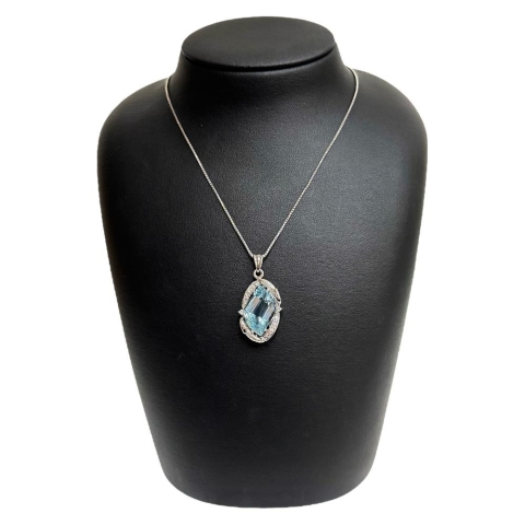 アクアマリン 11.41ct ダイヤモンド 計0.12ct ネックレス Pt900プラチナ/Pt850プラチナ 13.4g 40.5cm レディース【中古】【真子質店】【NN】【IMoxx】