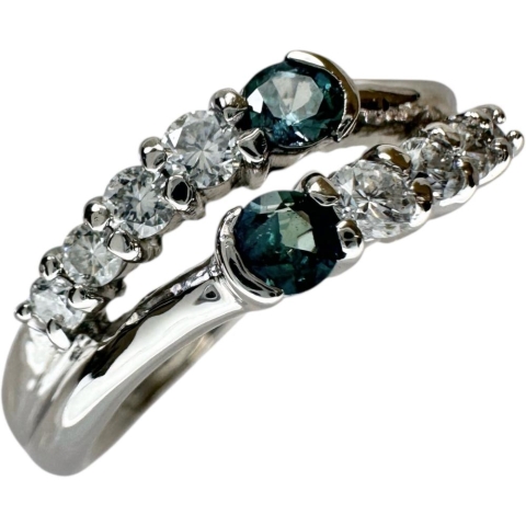 12号 アレキサンドライト 計0.18ct ダイヤモンド 計0.25ct リング・指輪 Pt900プラチナ 6.0g レディース【中古】【真子質店】【NN】【MoMiMa】